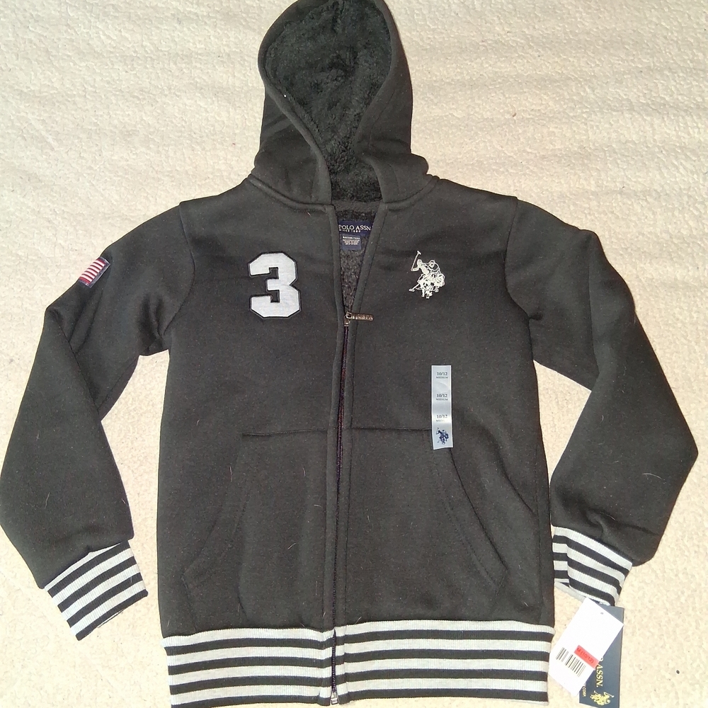 New Boys U.S. Polo Assn. Black Hoodie with White Accents